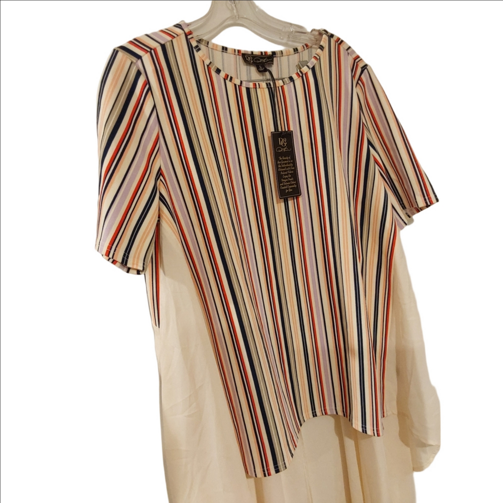 DG2 By Diane Gilman Dramatic Hi-Low Crepe Colorblock Top CREAM L - Picture 2 of 7